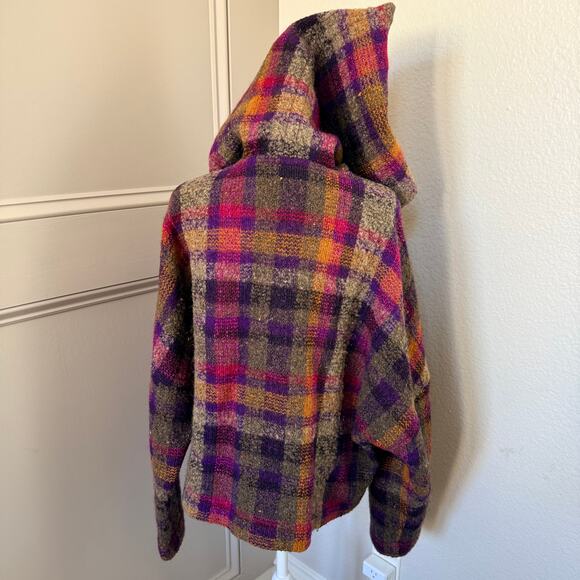 Vintage 80s Missoni Made in Italy Wool Plaid Hooded Toggle Jacket Womens XL Rare - Picture 7 of 12